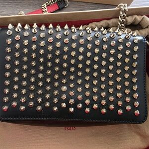Christian Louboutin Black and Gold Studded Clutch